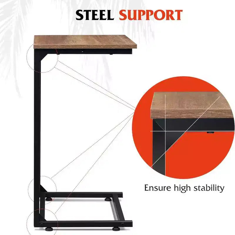 2-Pack C-Shaped Side Table with Metal Frame - Brown, Rustic Design