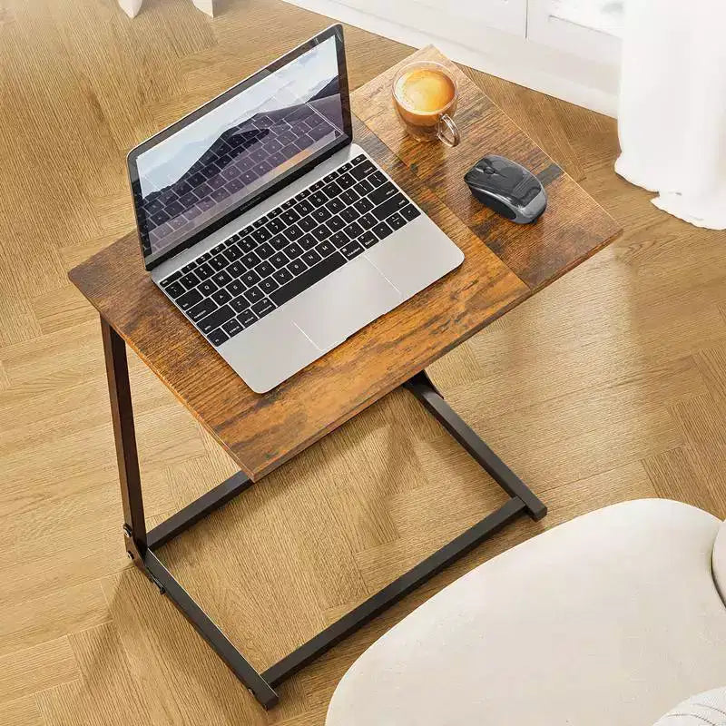 2-Pack C-Shaped Side Table with Metal Frame - Brown, Rustic Design