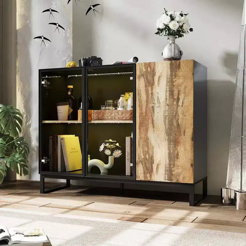Modern Glass Display Cabinet with RGB LED Lights - Curio Sideboard Buffet Cabinet