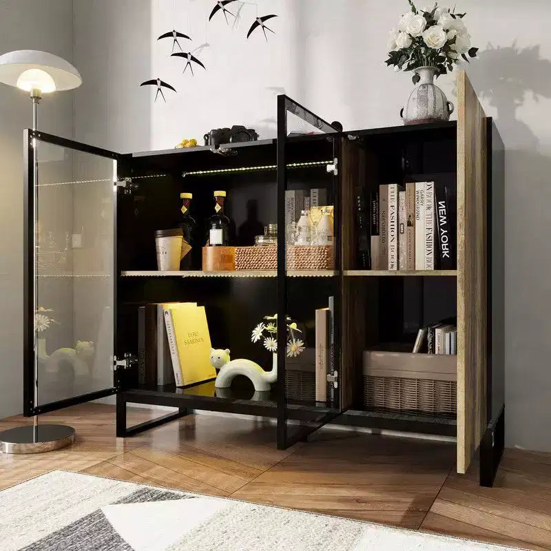 Modern Glass Display Cabinet with RGB LED Lights - Curio Sideboard Buffet Cabinet