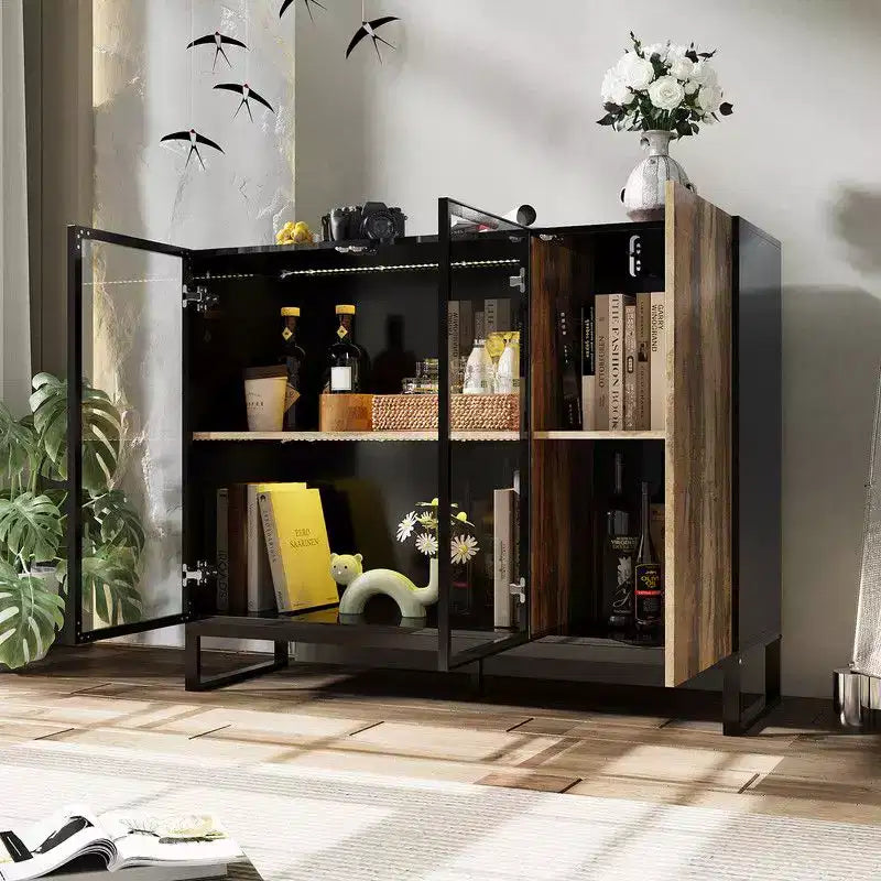 Modern Glass Display Cabinet with RGB LED Lights - Curio Sideboard Buffet Cabinet