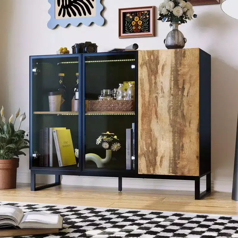 Modern Glass Display Cabinet with RGB LED Lights - Curio Sideboard Buffet Cabinet