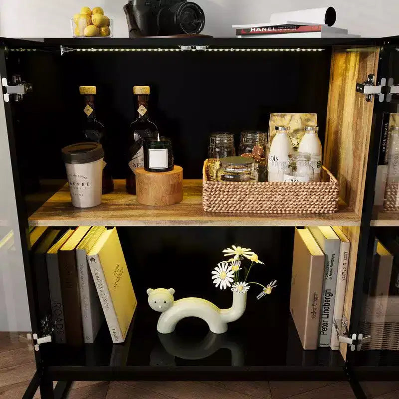 Modern Glass Display Cabinet with RGB LED Lights - Curio Sideboard Buffet Cabinet