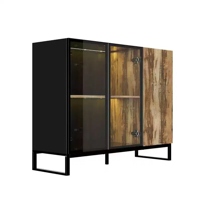 Modern Glass Display Cabinet with RGB LED Lights - Curio Sideboard Buffet Cabinet