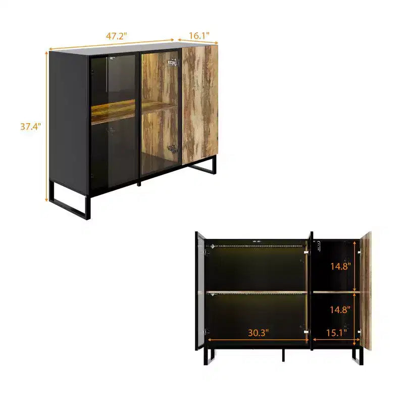 Modern Glass Display Cabinet with RGB LED Lights - Curio Sideboard Buffet Cabinet