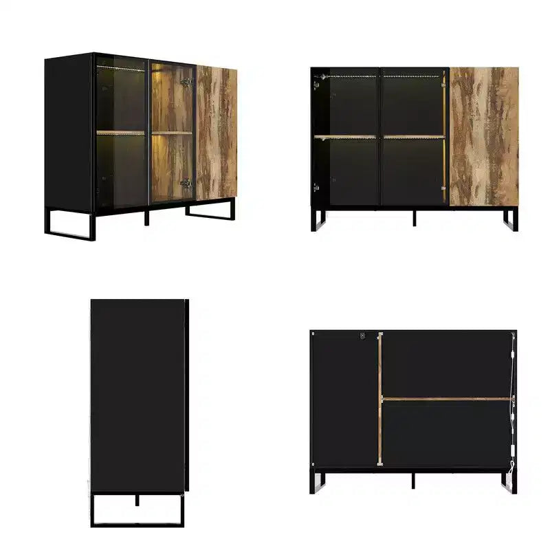Modern Glass Display Cabinet with RGB LED Lights - Curio Sideboard Buffet Cabinet