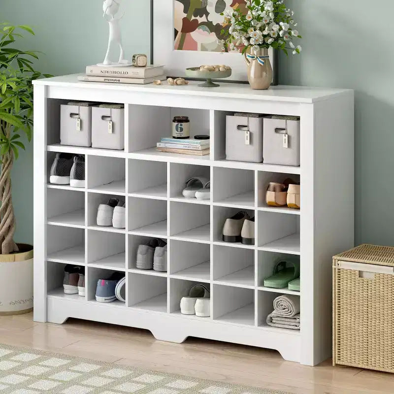 Sleek Shoe Cabinet with Curved Base - 24-Pair Shoe Rack