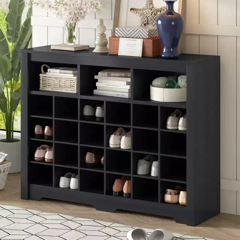 Sleek Shoe Cabinet with Curved Base - 24-Pair Shoe Rack