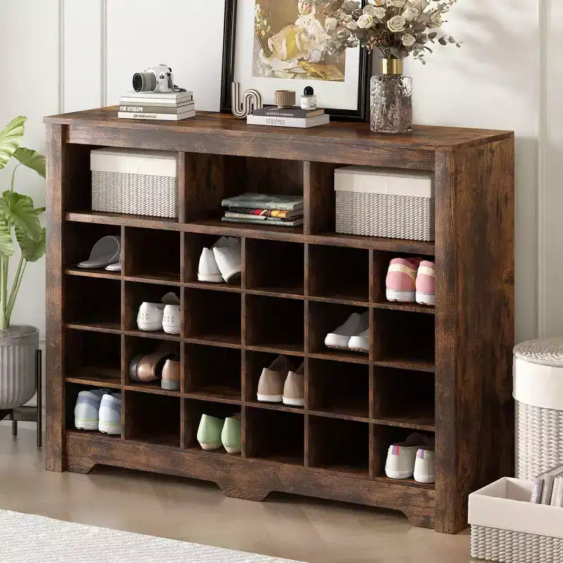 Sleek Shoe Cabinet with Curved Base - 24-Pair Shoe Rack
