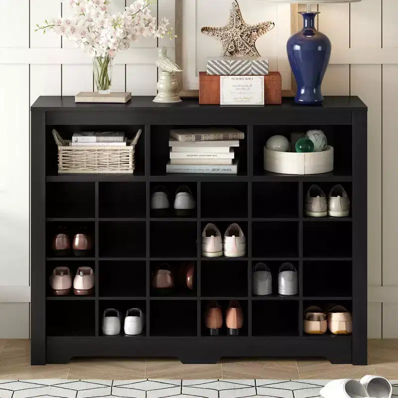 Sleek Shoe Cabinet with Curved Base - 24-Pair Shoe Rack