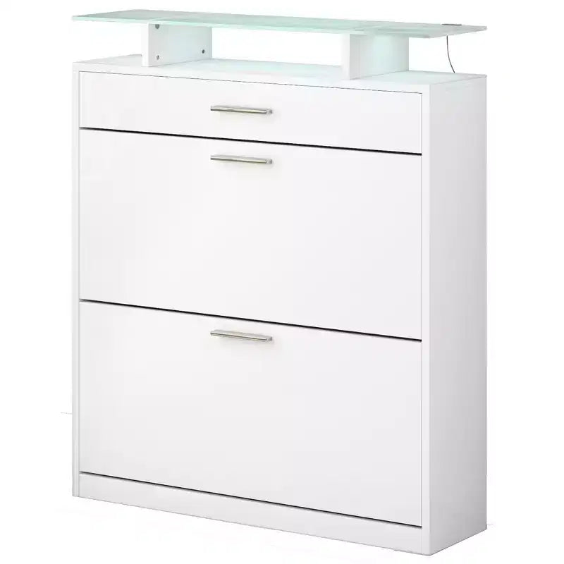 Slim Shoe Cabinet with 2 Flip Drawers and 1 Sliding Drawer - Entryway Organizer