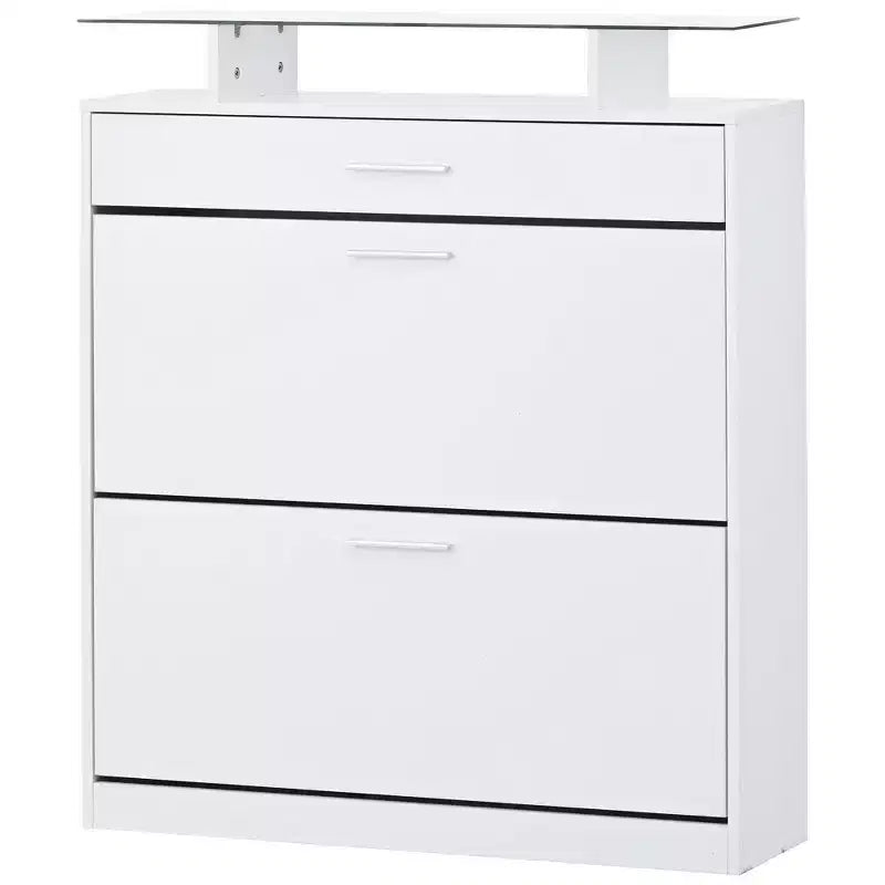 Slim Shoe Cabinet with 2 Flip Drawers and 1 Sliding Drawer - Entryway Organizer