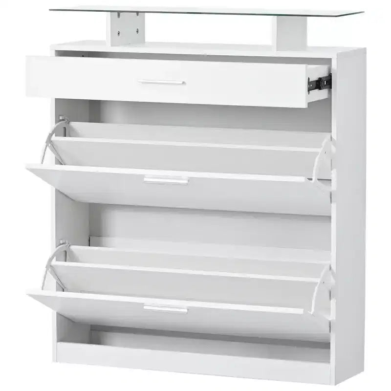 Slim Shoe Cabinet with 2 Flip Drawers and 1 Sliding Drawer - Entryway Organizer