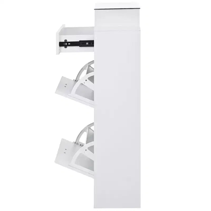 Slim Shoe Cabinet with 2 Flip Drawers and 1 Sliding Drawer - Entryway Organizer