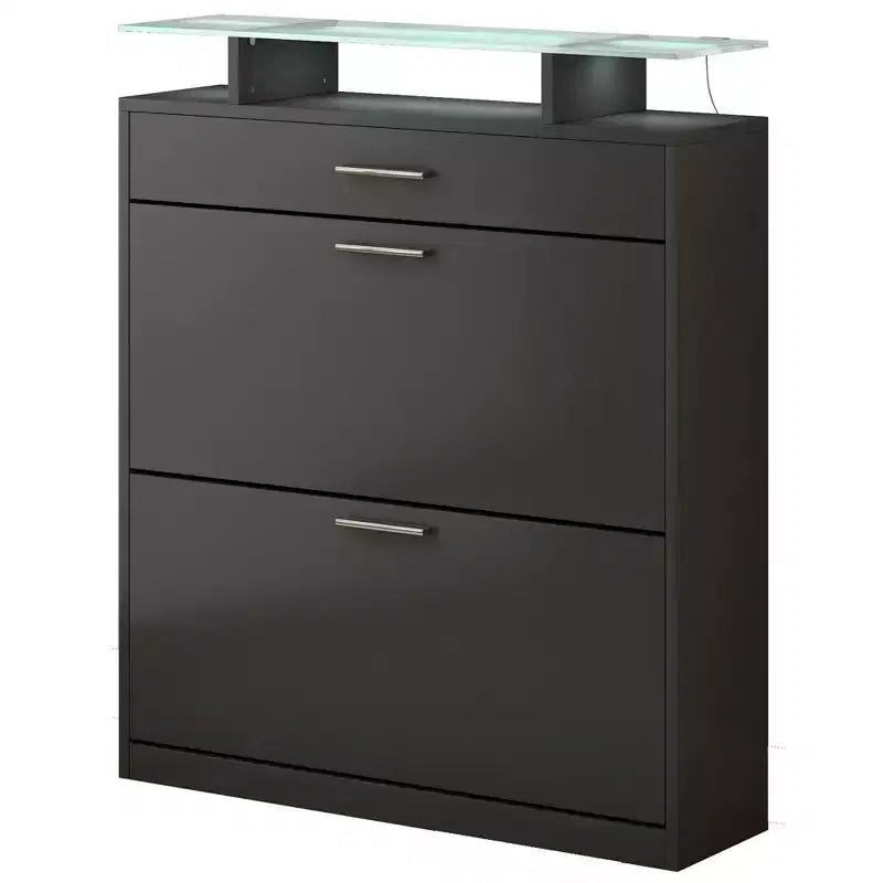 Slim Shoe Cabinet with 2 Flip Drawers and 1 Sliding Drawer - Entryway Organizer