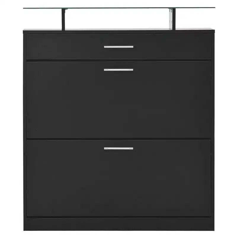 Slim Shoe Cabinet with 2 Flip Drawers and 1 Sliding Drawer - Entryway Organizer