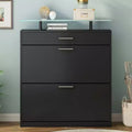 Slim Shoe Cabinet with 2 Flip Drawers and 1 Sliding Drawer - Entryway Organizer