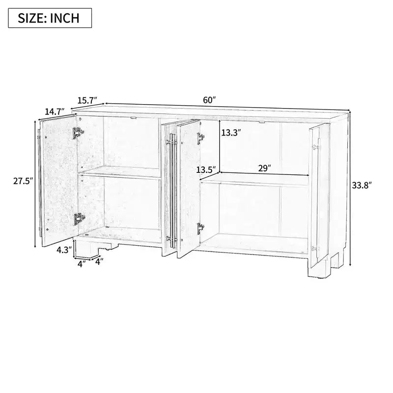 Modern Sideboard Cabinet, Bufft Cabinet with 4 Doors and 4 Shelves, Storage Cabinet for Living Room, Dining Room, Kitchen