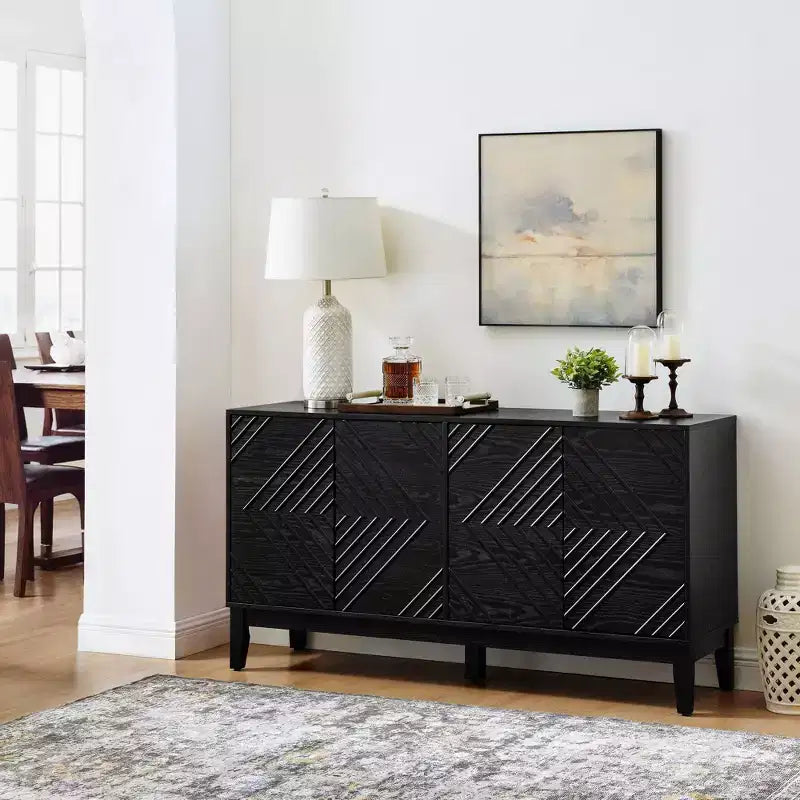 60.5" Farmhouse Sideboard Cabinet with 4 Doors and 4 Shelves