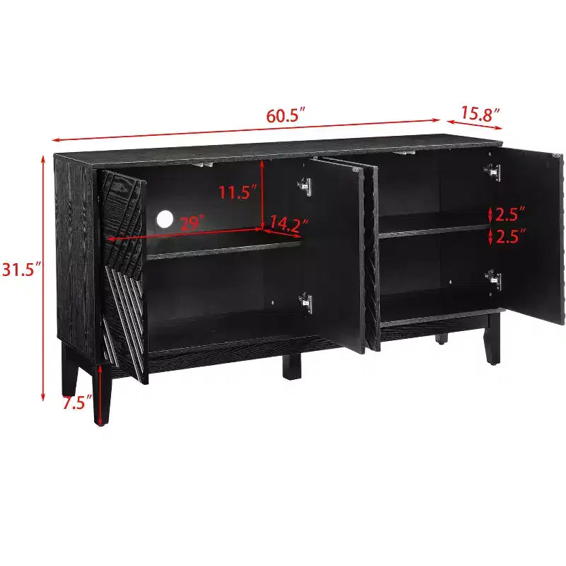 60.5" Farmhouse Sideboard Cabinet with 4 Doors and 4 Shelves
