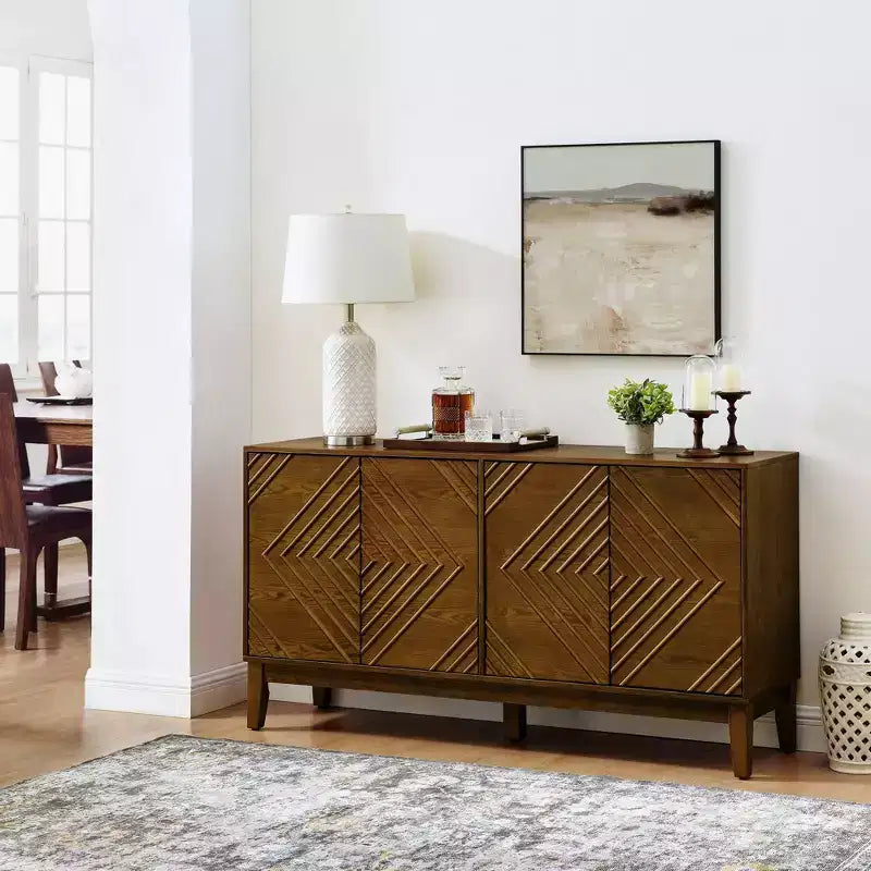 60.5" Farmhouse Sideboard Cabinet with 4 Doors and 4 Shelves