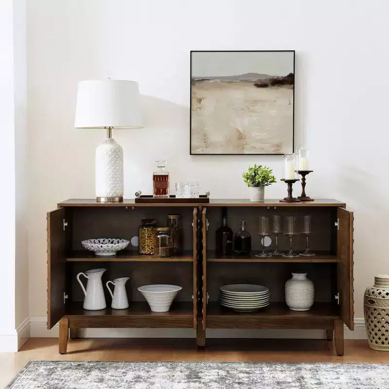 60.5" Farmhouse Sideboard Cabinet with 4 Doors and 4 Shelves