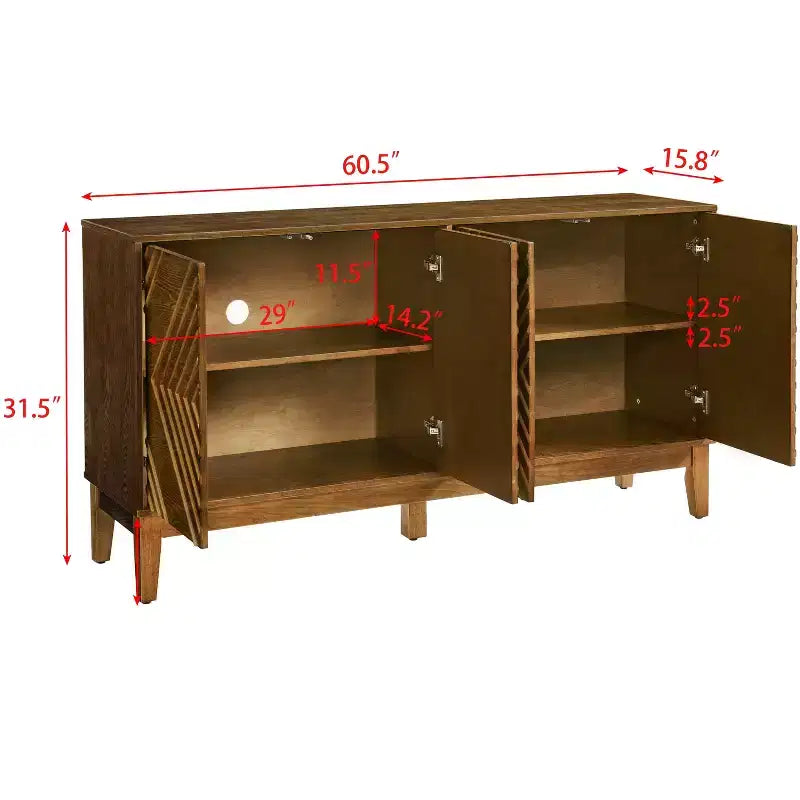60.5" Farmhouse Sideboard Cabinet with 4 Doors and 4 Shelves