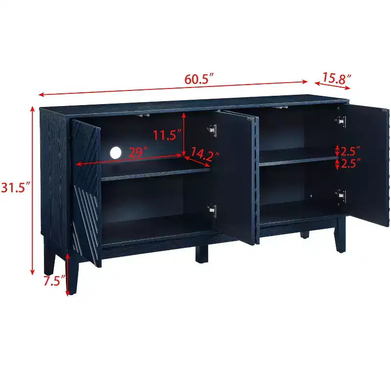 60.5" Farmhouse Sideboard Cabinet with 4 Doors and 4 Shelves