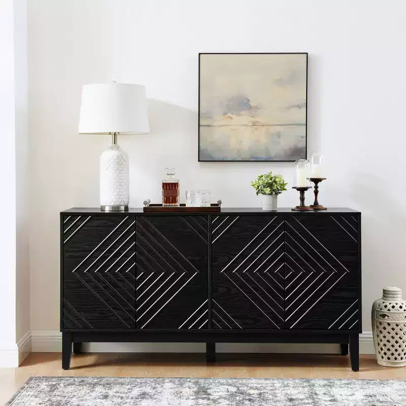 60.5in Farmhouse Sideboard Cabinet with 4 Doors and 4 Shelves, Storage Cabinet for Living Room, Dining Room, Kitchen