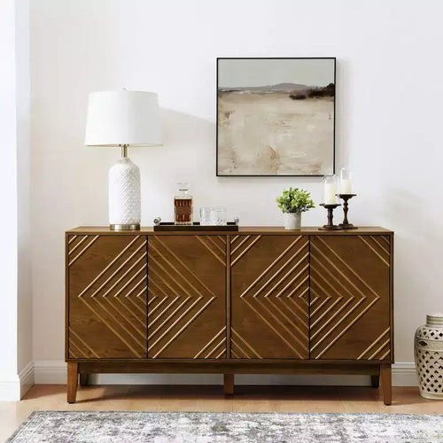 Okak 60.5in Farmhouse Sideboard Cabinet, Bufft Cabinet with 4 Doors and 4 Shelves, Storage Cabinet for Living Room, Dining Room, Kitchen