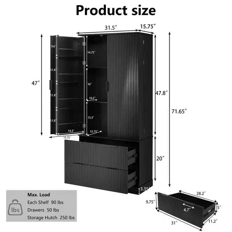 72in Modern Tall Storage Cabinet, Storage Cabinet with 2 Doors and 4 Drawers, Cabinet for Lving Room, Hallway, Kitchen