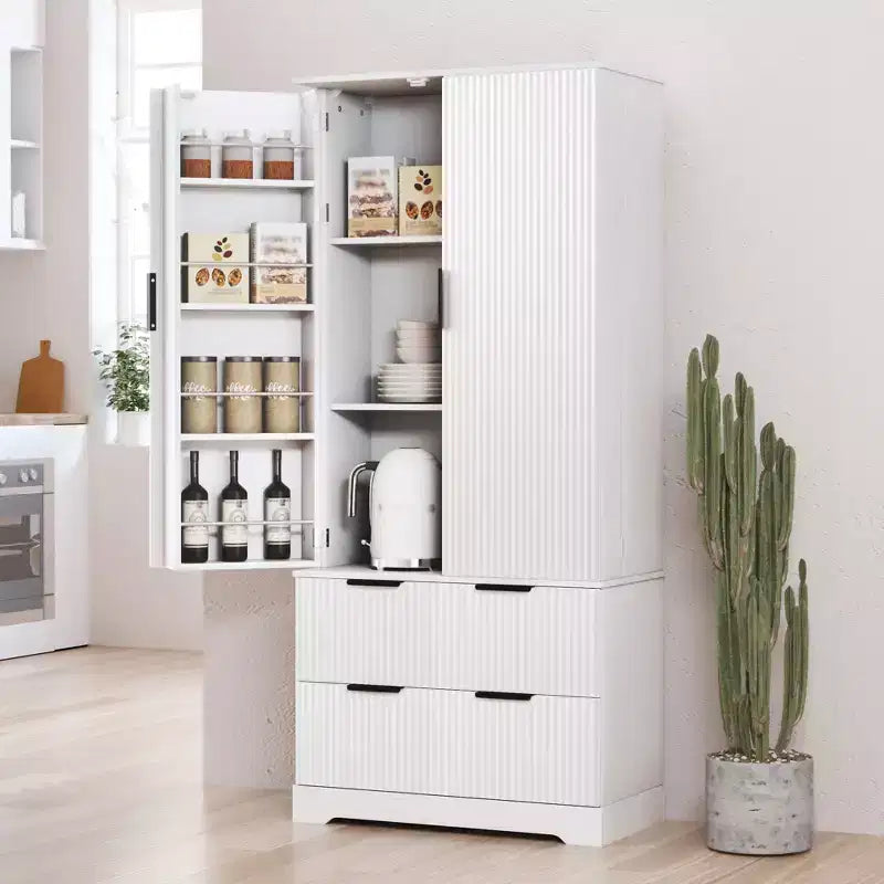 72in Modern Tall Storage Cabinet, Storage Cabinet with 2 Doors and 4 Drawers, Cabinet for Lving Room, Hallway, Kitchen