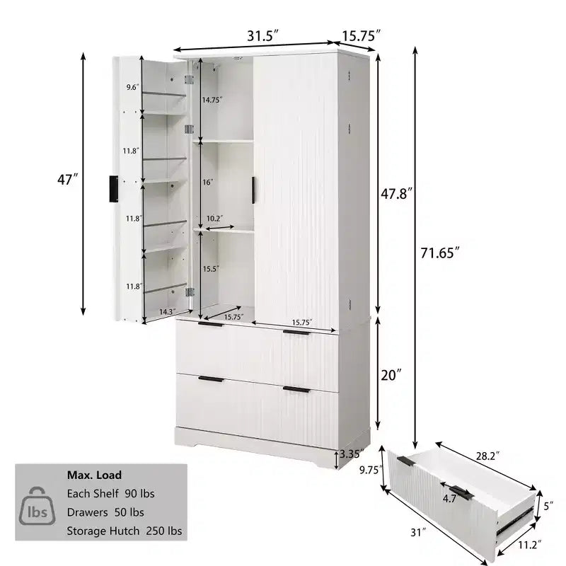 72in Modern Tall Storage Cabinet, Storage Cabinet with 2 Doors and 4 Drawers, Cabinet for Lving Room, Hallway, Kitchen