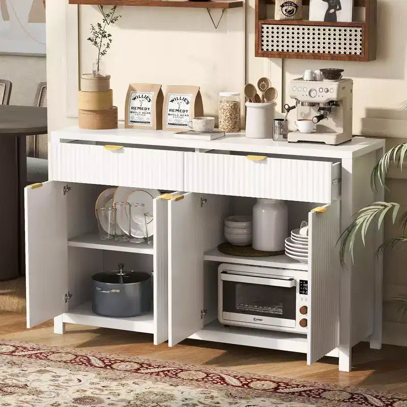 Modern Sideboard Cabinet with 2 Drawers and 4 Doors - Aluminum Handles