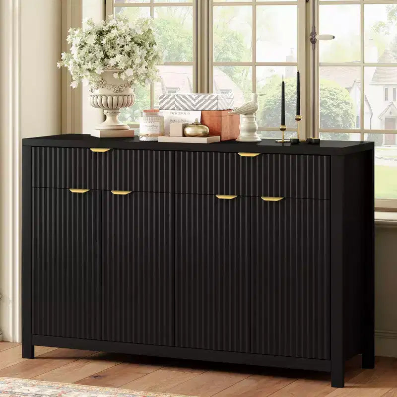 Modern Sideboard Cabinet with 2 Drawers and 4 Doors - Aluminum Handles