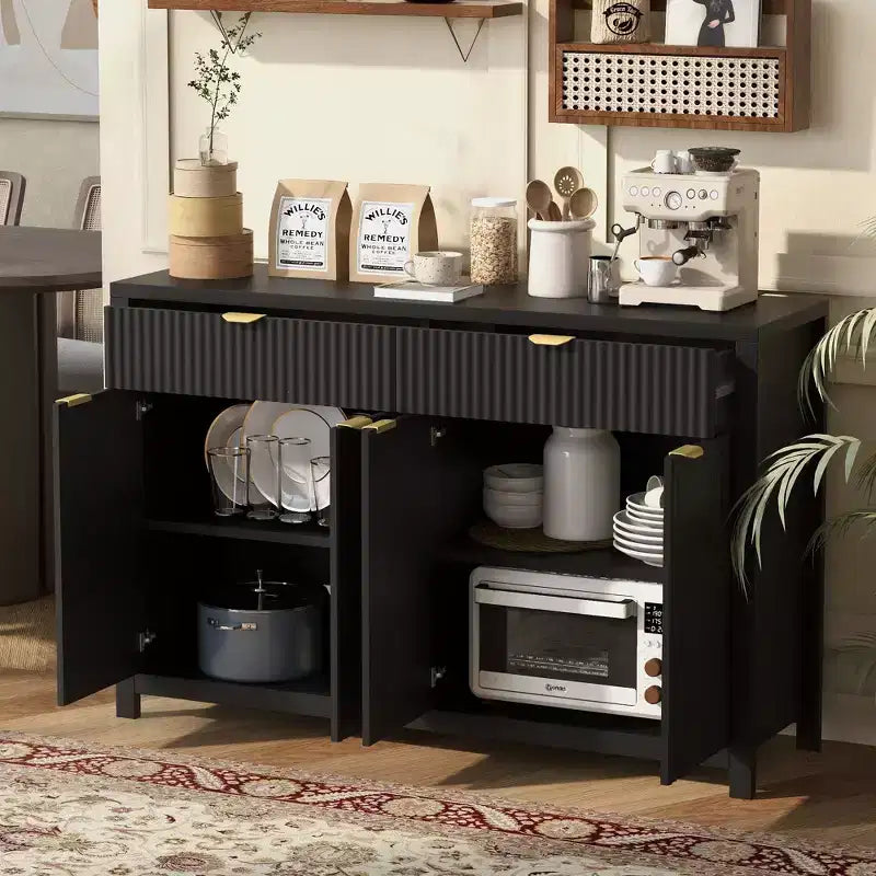 Modern Sideboard Cabinet with 2 Drawers and 4 Doors - Aluminum Handles