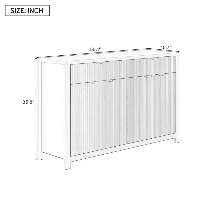 Modern Sideboard Cabinet with 2 Drawers and 4 Doors - Aluminum Handles