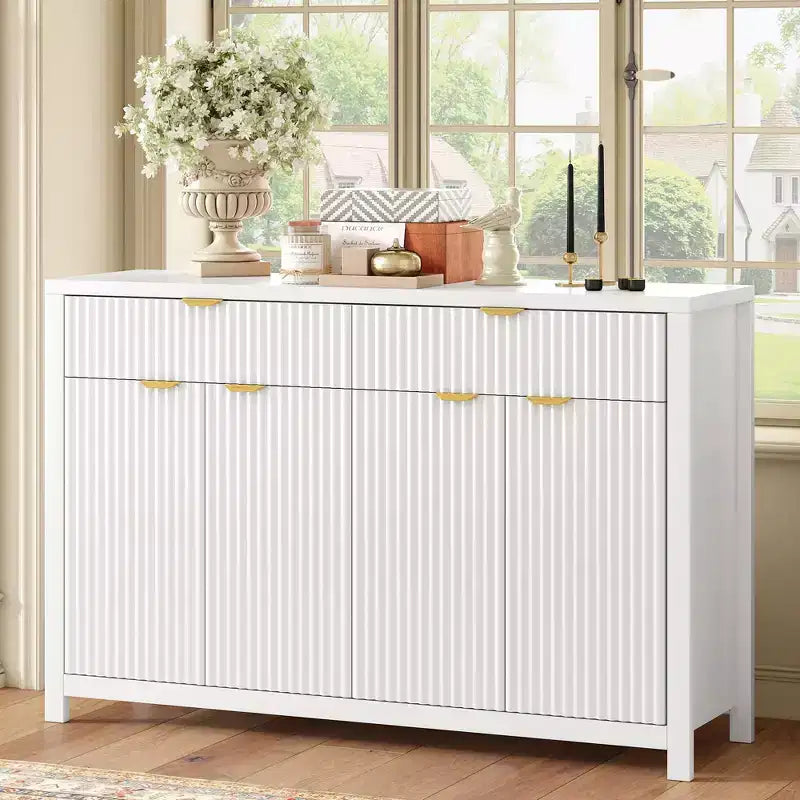 Modern Sideboard Cabinet with 2 Drawers and 4 Doors - Aluminum Handles
