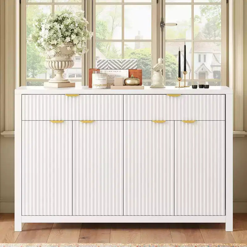 Modern Sideboard Cabinet with 2 Drawers and 4 Doors, Aluminum Handles, Storage Cabinet for Living Room, Dining Room, Kitchen