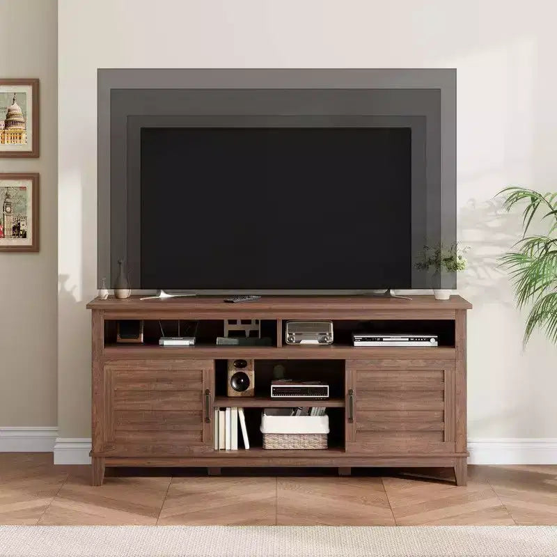 TV Stand for 63 in, Entertainment Center with Adjustable Shelves, Farmhouse TV Stand with Cabinet Doors