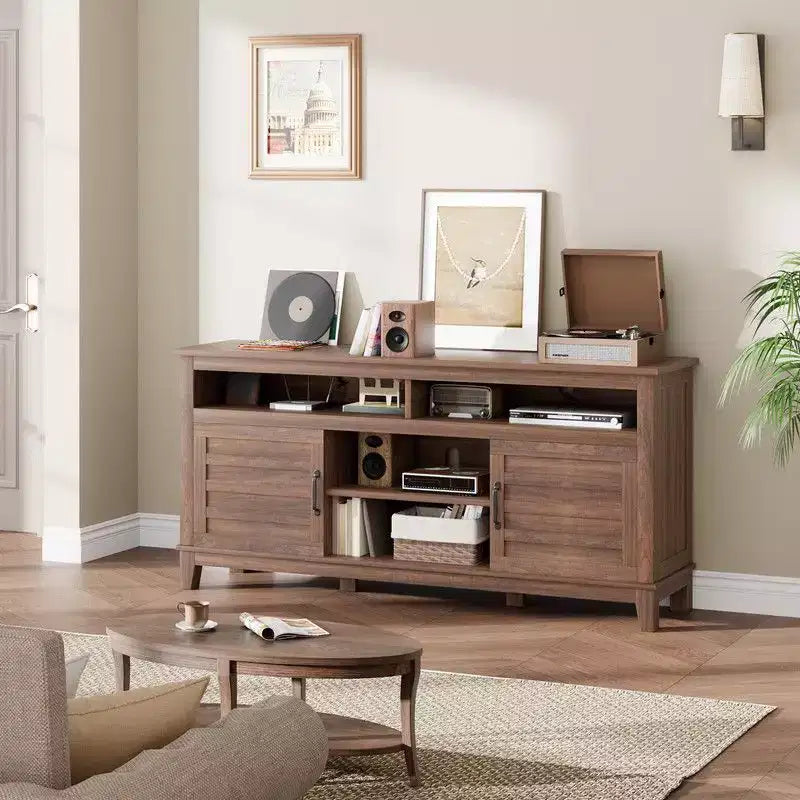 TV Stand for 63 in, Entertainment Center with Adjustable Shelves, Farmhouse TV Stand with Cabinet Doors