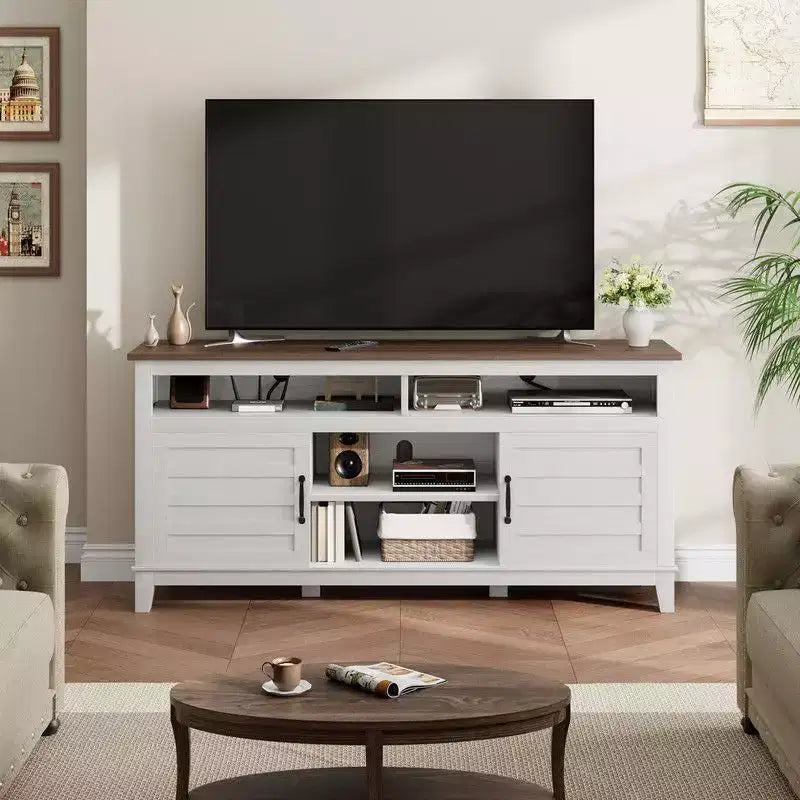 TV Stand for 63 in, Entertainment Center with Adjustable Shelves, Farmhouse TV Stand with Cabinet Doors
