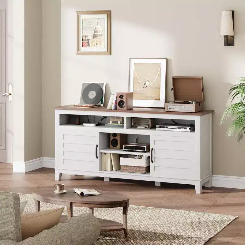 TV Stand for 63 in, Entertainment Center with Adjustable Shelves, Farmhouse TV Stand with Cabinet Doors