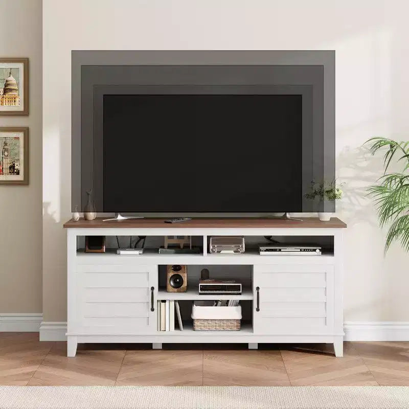 TV Stand for 63 in, Entertainment Center with Adjustable Shelves, Farmhouse TV Stand with Cabinet Doors