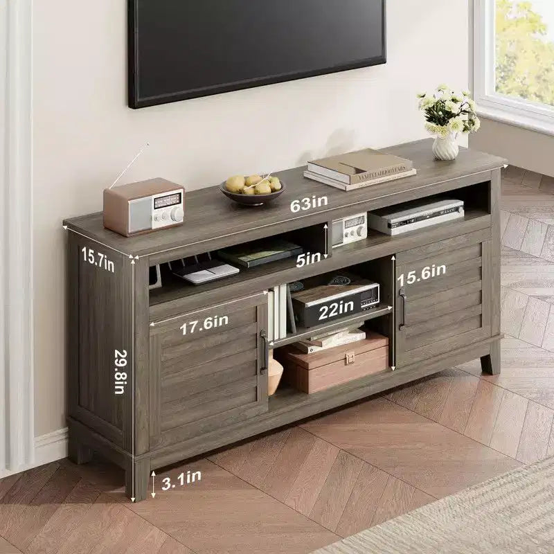 TV Stand for 63 in, Entertainment Center with Adjustable Shelves, Farmhouse TV Stand with Cabinet Doors