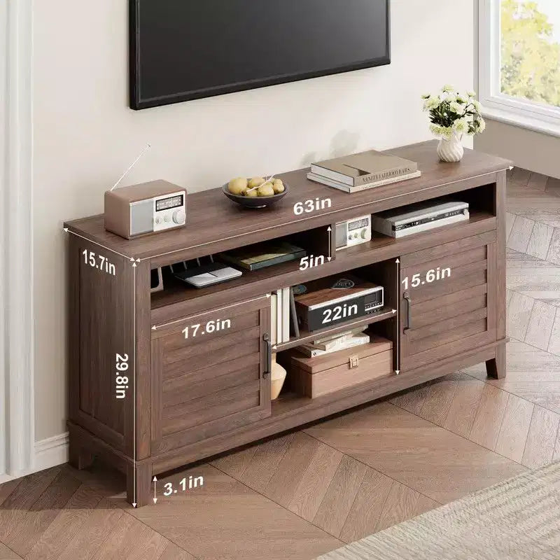 TV Stand for 63 in, Entertainment Center with Adjustable Shelves, Farmhouse TV Stand with Cabinet Doors