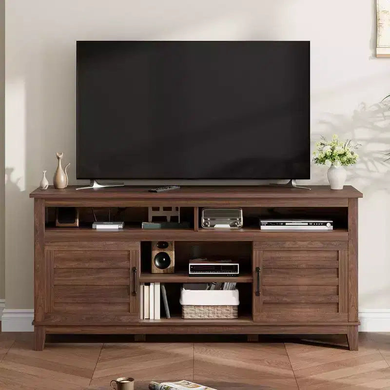 TV Stand for 63 in, Entertainment Center with Adjustable Shelves, Farmhouse TV Stand with Cabinet Doors