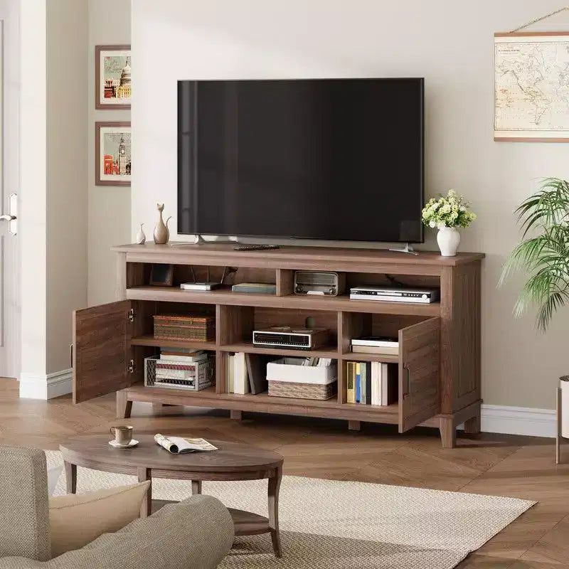 TV Stand for 63 in, Entertainment Center with Adjustable Shelves, Farmhouse TV Stand with Cabinet Doors