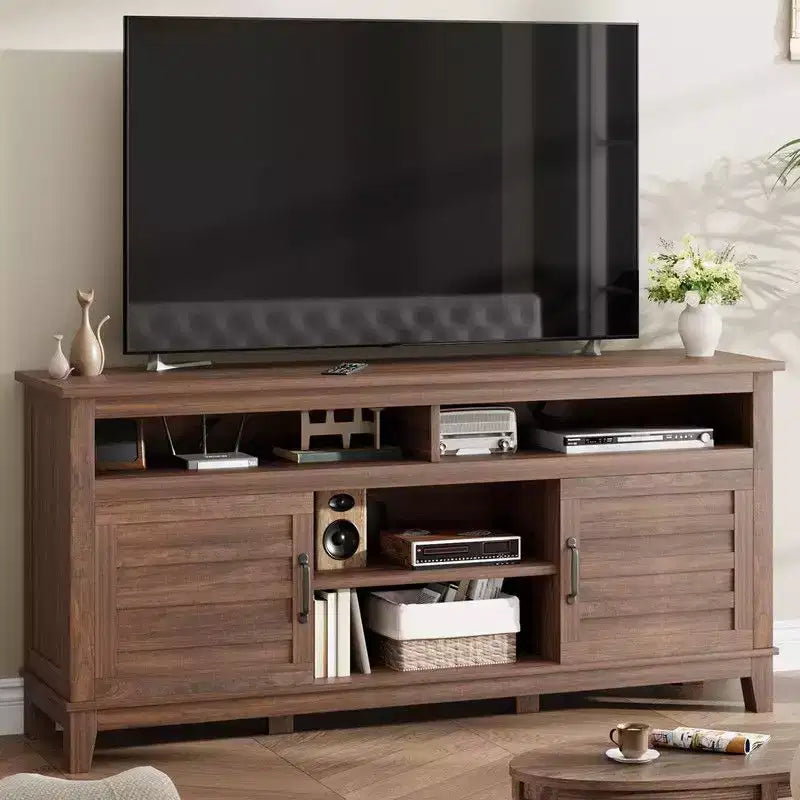 TV Stand for 63 in, Entertainment Center with Adjustable Shelves, Farmhouse TV Stand with Cabinet Doors