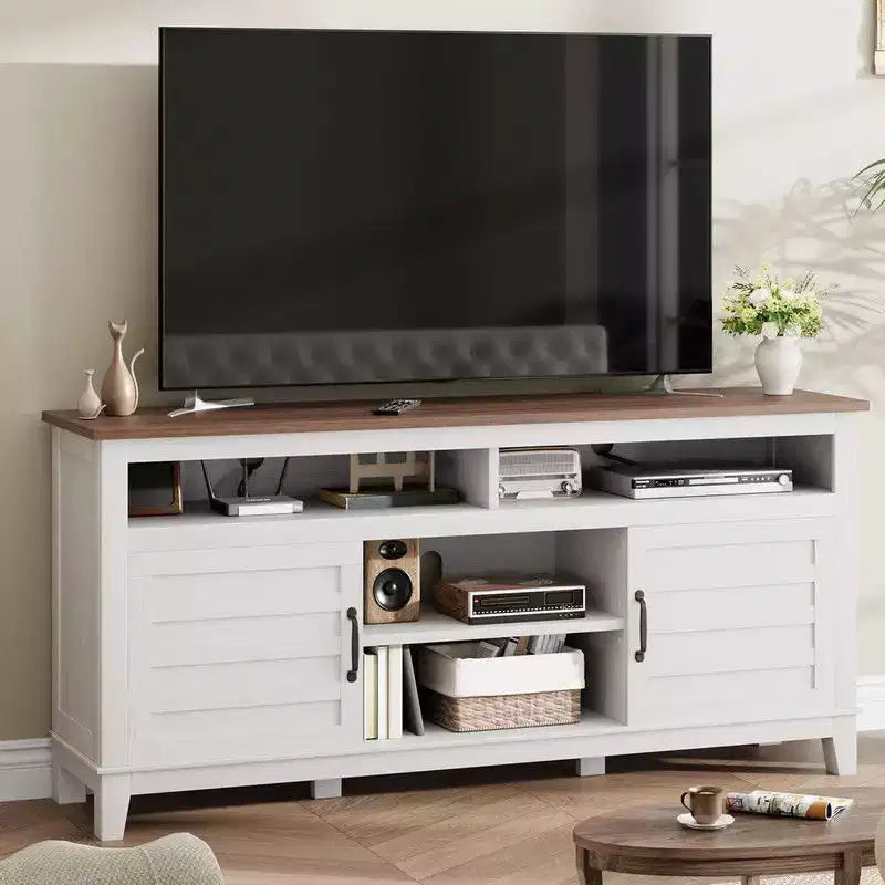 TV Stand for 63 in, Entertainment Center with Adjustable Shelves, Farmhouse TV Stand with Cabinet Doors